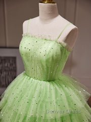 Green Tulle Short Prom Dresses, Cute Green Homecoming Dresses