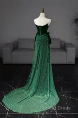 Green Tulle Velvet Long Prom Dresses, Green Long Formal Dresses