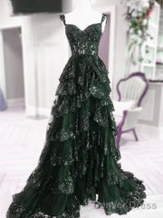 Green Tulle With Lace Straps Layers Party Dress, Green Tulle Prom Dress