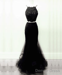 Green Two Piece Prom Dress Mermaid Applique Ruffles