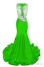 Green V Neck Sheer Corset Prom Dresses Beaded Mermaid Long Train Prom Gown