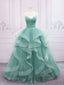 Green V Neck Tulle Long Prom Dress, Green Sweet 16 Dresses