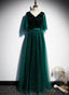 Green V Neckline Shiny Tulle Long Wedding Prom Dress, Green Prom Dresses