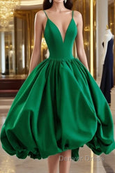 Green V-Neckline Straps Short Party Dresses, Green Knee Length Homecoming Dresses