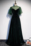 Green Velvet Long A Line Prom Dress, Green Prom Dresses