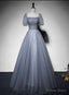 Grey Beaded Tulle Long Prom Dress Prom Dress, Grey Prom Gowns Prom Dresses