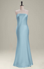 Grey Blue Mermaid Strapless Floor Length Satin Bridesmaid Dresses