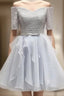 Grey Lace And Organza Homecoming Dresses, Lovely Homecoming Dresses , Short Prom Dresses