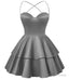 Grey Satin Homecoming Dress Sweetheart Neck Tiered Short Graduation Dresses