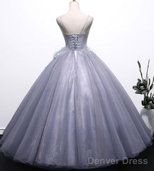 Grey Tulle Round Floor Length Gorgeous Sweet 16 Dresses, Princess Party Dress, Formal Gowns