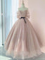 Half Sleeves Shiny Pink Prom Dress, Shiny Pink Long Prom Dresses