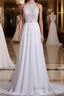 Halter Backless Chiffon Long Wedding Gowns With Ruffles Pearl Lace