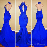 Halter Backless Mermaid Royal Blue Prom Dresses