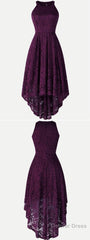 Halter High Low Sleeveless Lace Prom Dress