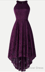 Halter High Low Sleeveless Lace Prom Dress