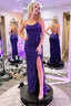 Halter Lace Up Back Sequin Prom Dresses With Slit