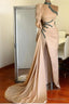 Halter Mermaid Prom Gowns with Cape One Shoulder Front Split Prom Gown