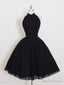 Halter Neck Short Black Backless Prom Dress, Open Back Short Black Prom Homecoming Dresses