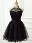 Halter Neck Short Black Prom Dress, Short Black Graduation Homecoming Dress, Little Black Dresses