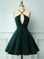 Halter Neck Short Dark Green Prom Dress, Short Dark Green Prom Graduation Homecoming Dresses