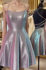 Halter Neck Short Purple Prom Dresses with Cross Back, Backless Short Purple Formal Homecoming Dresses