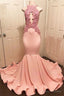 Halter Pink Lace Prom Gown Mermaid Prom Dresses