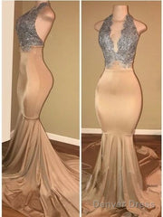 Halter Prom Dresses Sleeveless Mermaid Lace Prom Dress