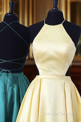 Halter Prom Long Satin Gown Dresses Lace Up Back