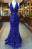 Halter Royal Blue Sequin Evening Dresses Uk Long Prom Dresses