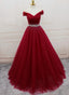 Handmade A Line Prom Dress , Off Shoulder Wine Red Prom Dresses