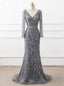 Heavy Beading Handmade Mermaid Long Sleeve Sexy V-neck evening party gown