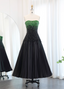 High-End Black And Green Color-Block A-Line Strapless Sequin Satin Long Prom Dresses Evening Dresses