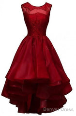 High-Low Burgundy Organza Homecoming Dress Beading