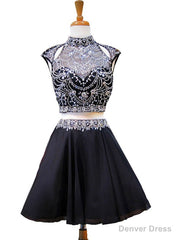 High Neck Beaded Crystals Backless Chiffon Homecoming Dress