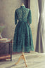 High Neck Half Sleeves Green Lace Prom Dress, Green Lace Prom Graduation Homecoming Dresses
