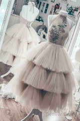 High Neck Halter Tulle Ball Gown Prom Dress With Lace