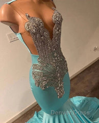 High Neck Mermaid Mint Green Satin Prom Dresses