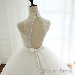 High Neck Open Back Tulle Ball Gown Wedding Dresses