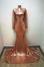 High Neck Sequins Prom Gown Mermaid Long Sleeve Prom Gown
