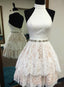 High Neck White Homecoming Dress Cheap Prom Dress Short Short Lace Backless Homecoming Dresses