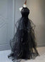 High Neckline Black Halter Shiny Tulle And Sequins Prom Dress Black Tulle Prom Dress shops