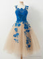 Homecoming dress Elegant V-neck A-line Blue Appliques Tulle Knee length Homecoming Dresses