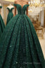 Hot Appliques Ball Gowns Dark Green Wedding Dress Sequin Quinceanera Dresses