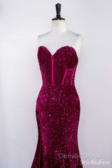 Hot Fuchsia Sequin Mermaid Prom Evening Dresses Sweetheart
