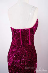 Hot Fuchsia Sequin Mermaid Prom Evening Dresses Sweetheart