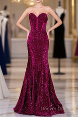 Hot Fuchsia Sequin Mermaid Prom Evening Dresses Sweetheart