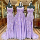 Hot Lace Violet Purple Lace Prom Dresses Sleeveless Long School Dance Dresses