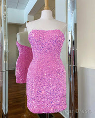 Hot Pink Iridescent Sequin Mini Bodycon Dress