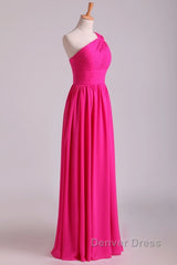Hot Pink One Shoulder Pleated Bridesmaid Dresses