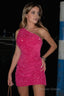 Hot Pink Open Sequins One Shoulder Tight Homecoming Dresses
